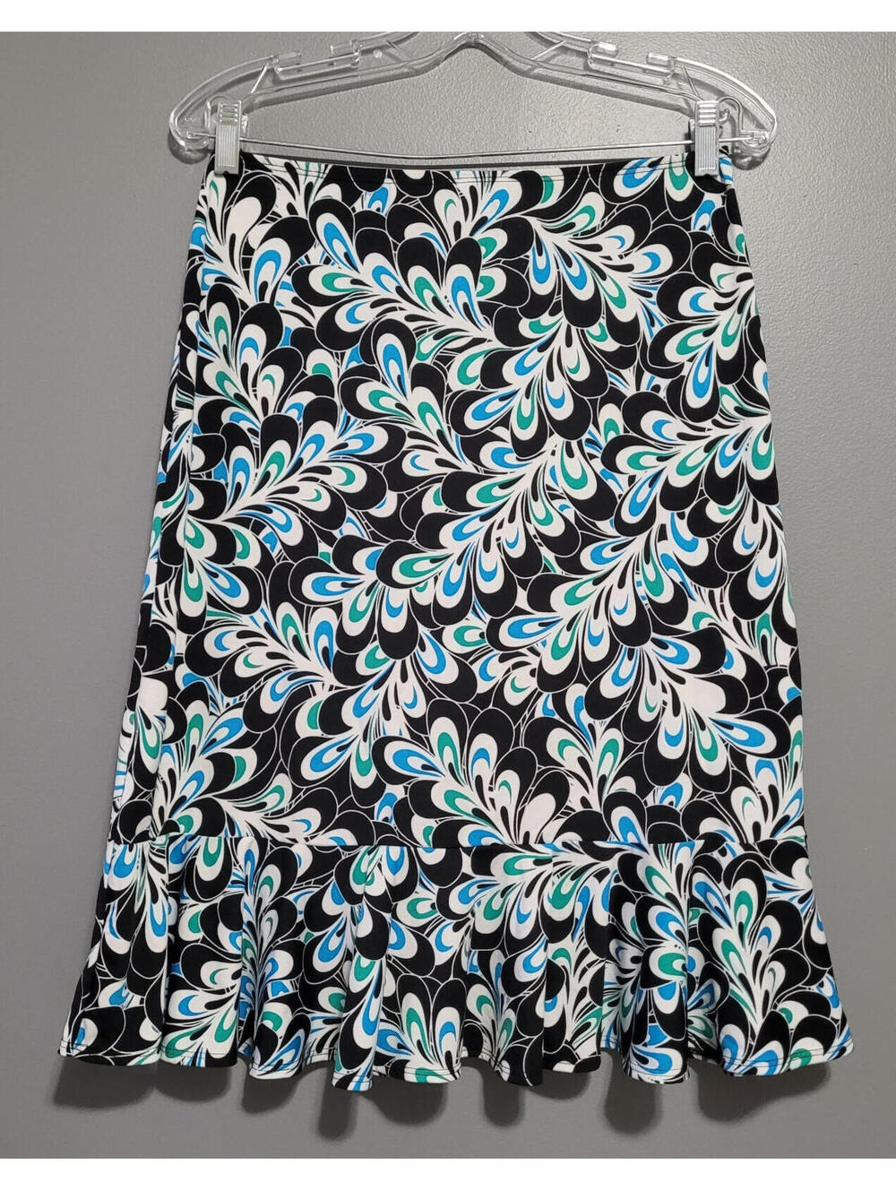 Denver Hayes Women's Black/Wht/Blue/Green Floral Dressy Knee High Skirt Small